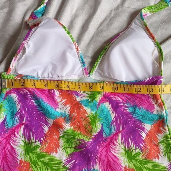 Delia*s Bright Multicolored Feather Print Tankini Top Sz L - Picture 11 of 12